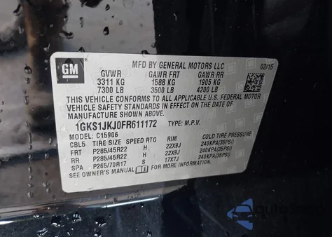 2015 GMC Yukon Xl 1500 Denali from USA, damaged, VIN 1GKS1JKJ0FR611172
